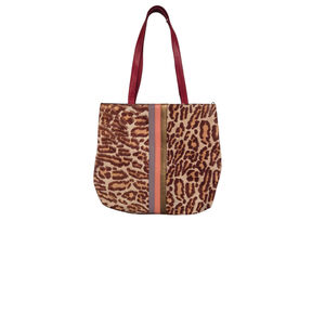 Folklore Couture Perry Leather Leopard Print Tote Bag with Red Handles